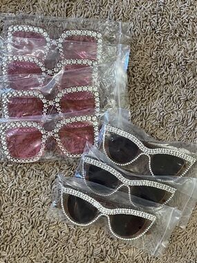 Rhinestone Embellished Cat Eye & Square Sunglasses - Pink & Brown